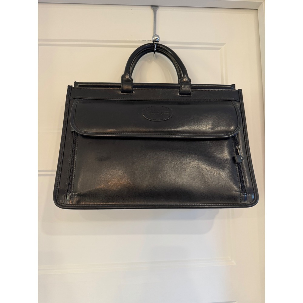 Vintage Bugatti Black Leather Executive Briefcase Work Bag Organizer Mens